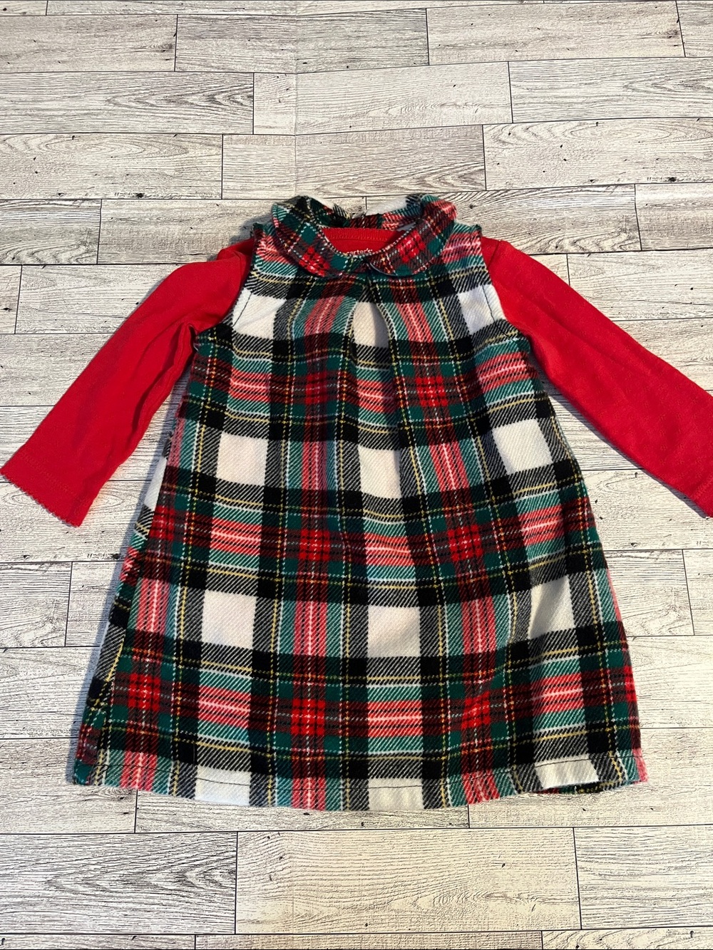 Carter’s Plaid Pinafore Dress with Red Long Sleeve Bodysuit, Size 9 Months